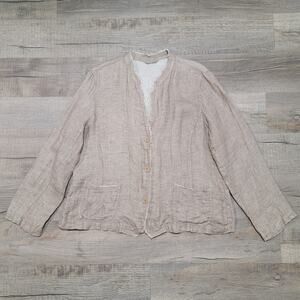 Eileen Fisher XL Organic Linen Beige Tan Lightweight Jacket Top Pocket Lagenlook